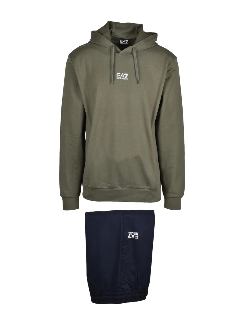 Ea7 Emporio Armani Green Cotton Hooded Tracksuit