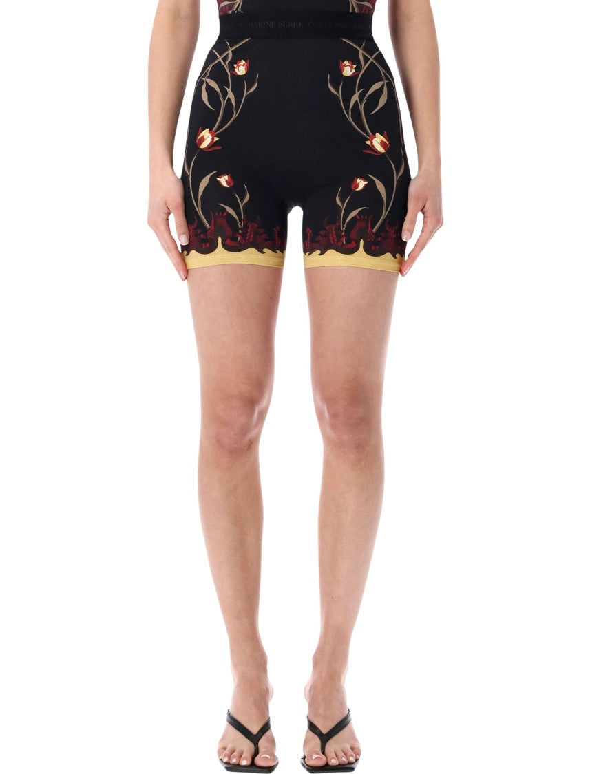 Marine Serre Floral Print Stretch Jersey Mini Shorts