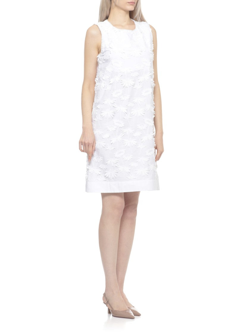 Parosh White Cotton Mini Dress With Relief Floral Embroidery