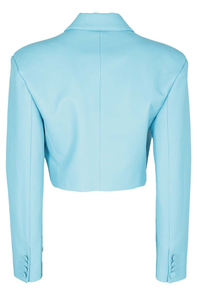 Giuseppe Di Morabito Cropped Sky Blue Leather Jacket