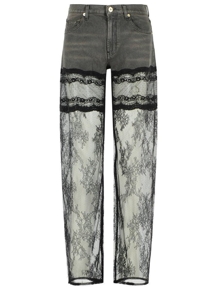 Blumarine Grey And Black Denim And Lace Jeans