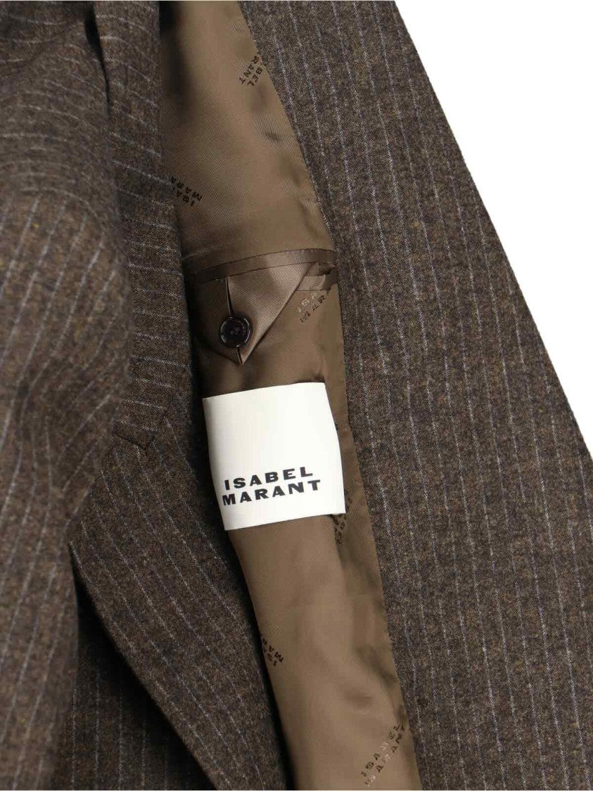 Isabel Marant “Jevima” Double-Breasted Blazer – Brown/Striped