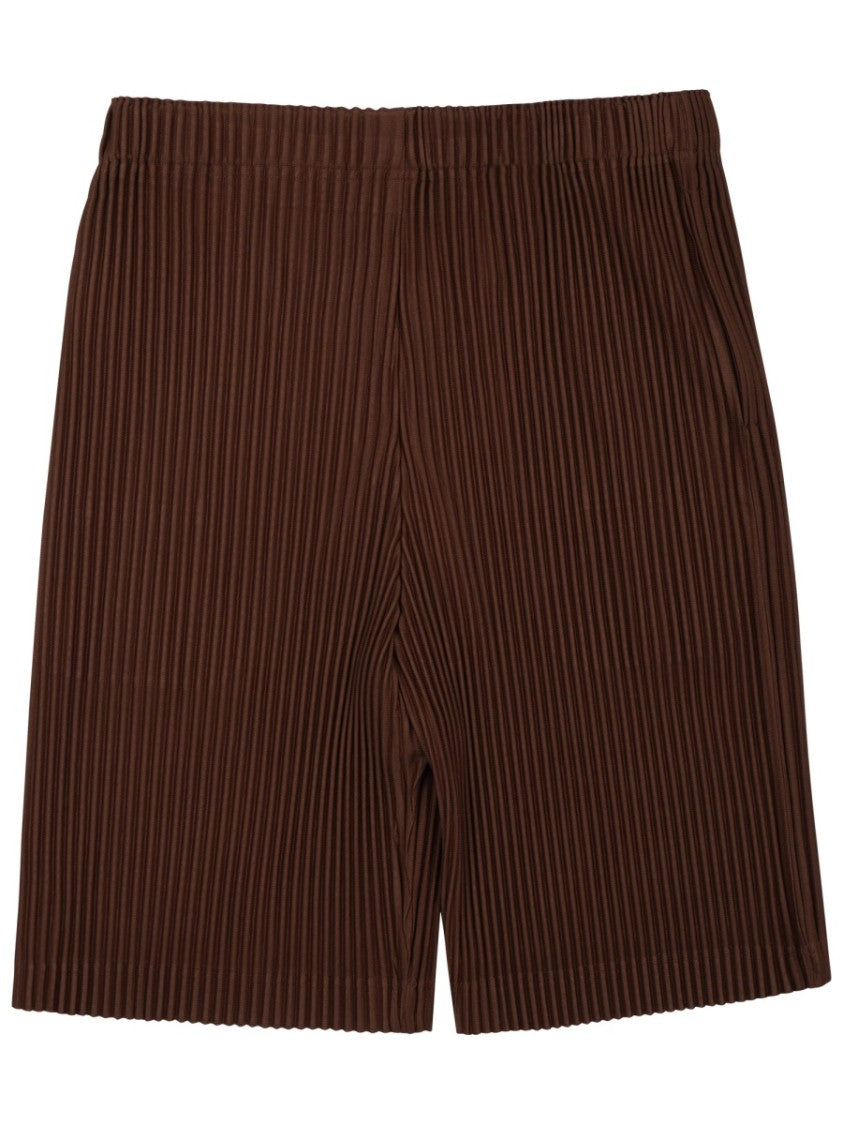 Homme Plissé Issey Miyake Pleated Brown Shorts With Elastic Waistband And Structured Design