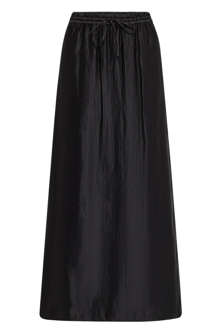 Loulou De Saison Liam Black Drawstring Linen-Silk Ankle-Length Skirt