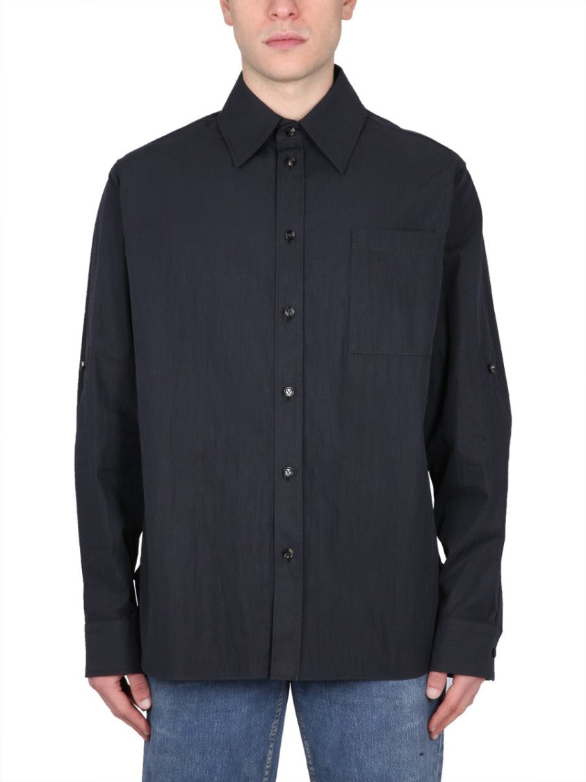 Bottega Veneta Pointed Collar Cotton Twill Shirt With Button Closure