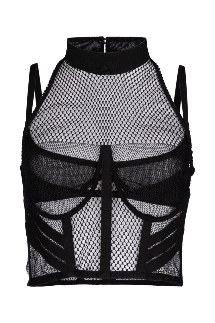 Dion Lee Cropped Black Fishnet Mesh Top