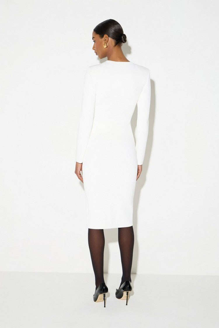 Elisabetta Franchi Ivory Gold Zip Front Hip Pockets Viscose-Blend Sweater