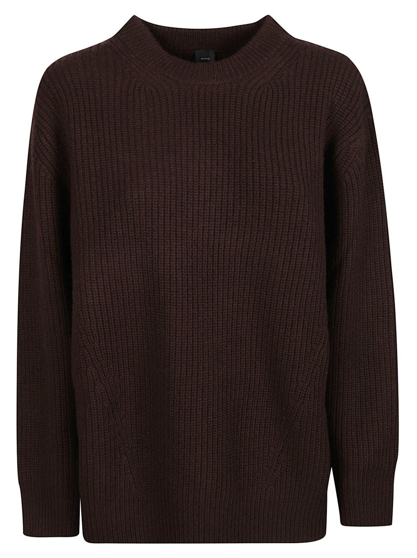 Pinko Ribbed Knit Round Neck Sweater With Relaxed Fit