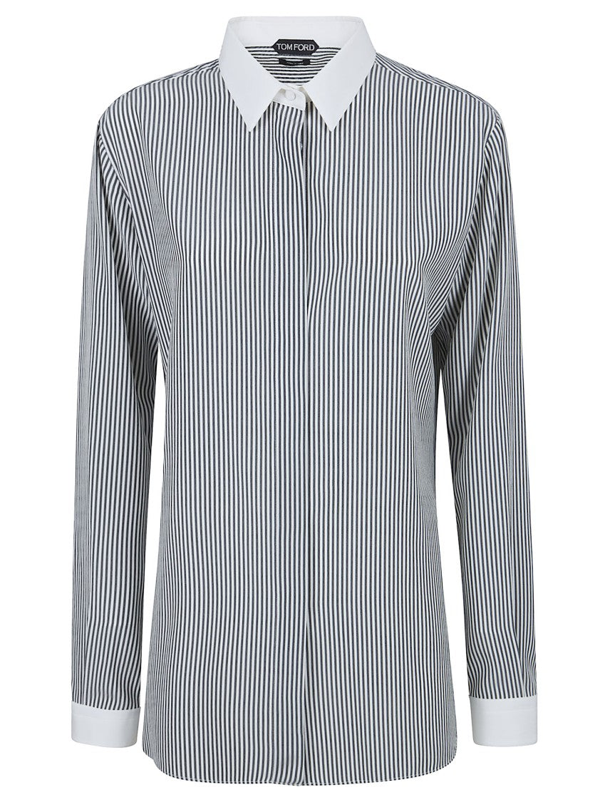 Tom Ford Silk Shirt With Vertical Stripes And Contrasting Details