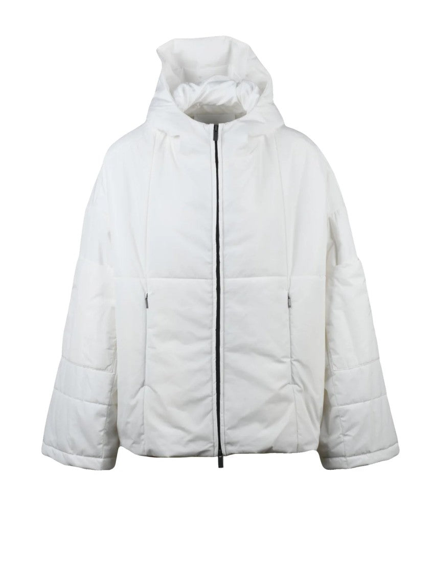 Hevo Boxy Silhouette White Padded Parka With Contrasting Zip And Hood