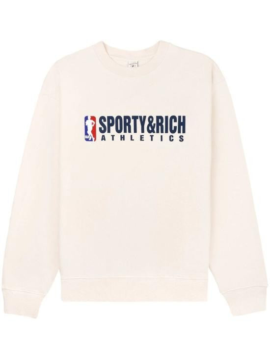 Sporty And Rich Long-Sleeved Crewneck Sweatshirt With Bold Logo Accents