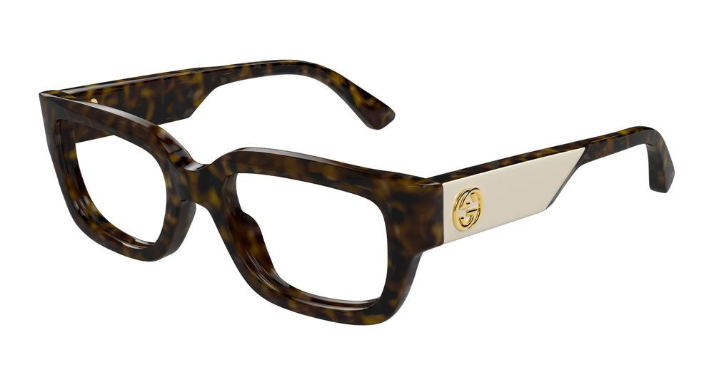 Gucci Havana Metallic Temples Bold Oversized Eyeglasses