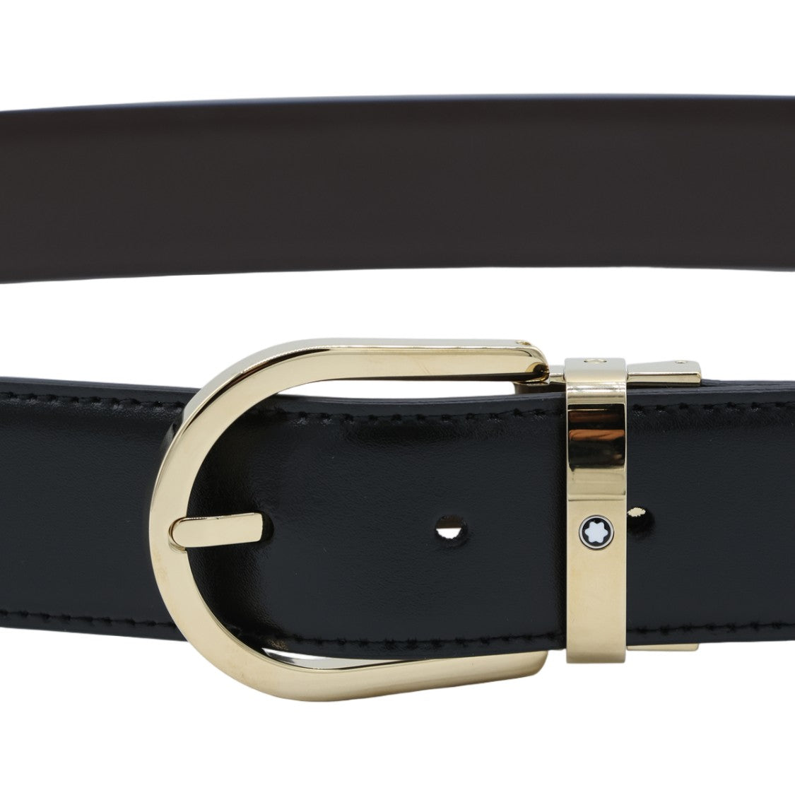 Montblanc Black Leather Belt With Polished Gold-Tone Buckle