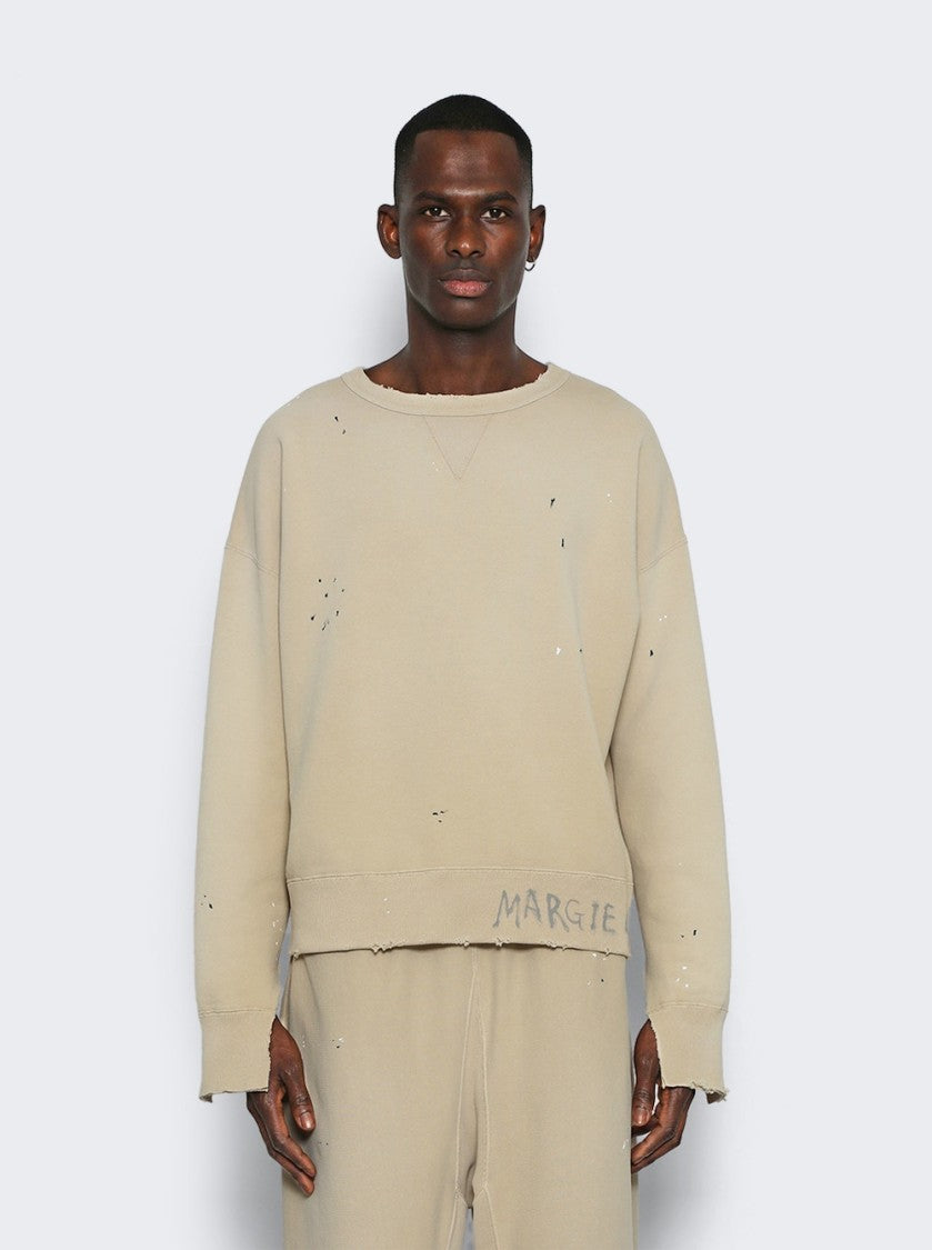 Maison Margiela Beige Distressed Paint Splatter Sweatshirt