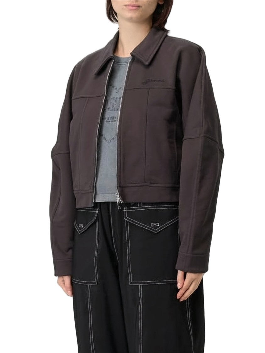 Ganni Cropped Boxy Silhouette Jacket With Classic Collar