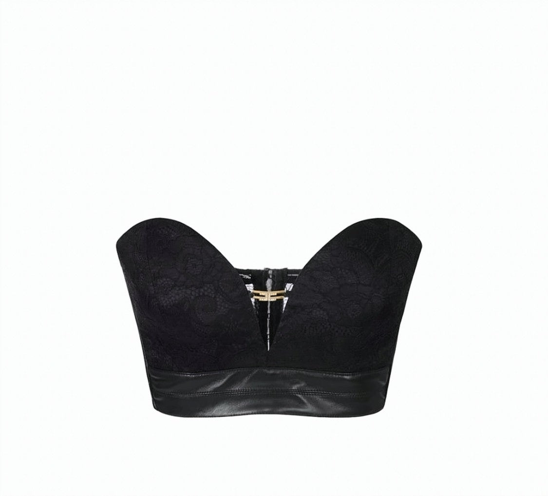 Elisabetta Franchi Floral Lace Bustier Top With Jewel Logo