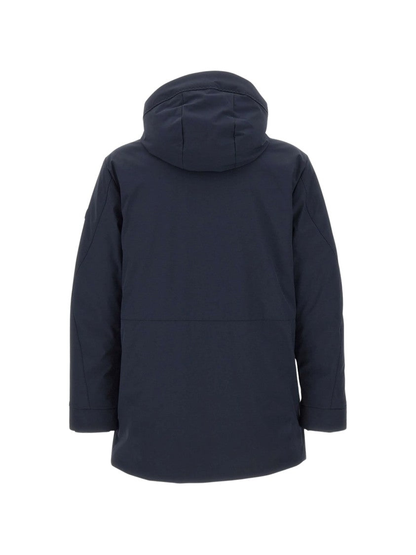 Peuterey Minimalist Blue Parka With Logo Patch And Padded Structure