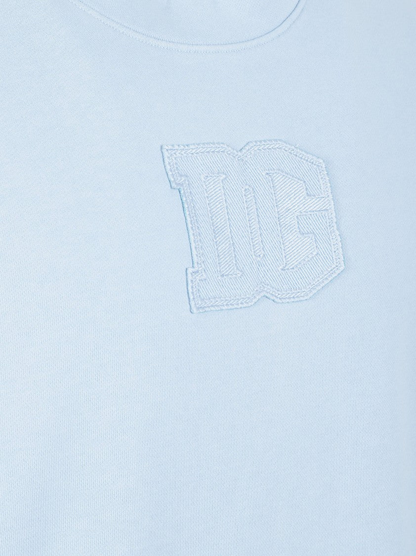 Dolce & Gabbana Light Blue Cropped Sweater With Crew Neckline