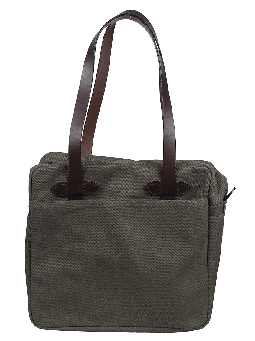 Filson Grey Twill Leather Handle Tote Bag