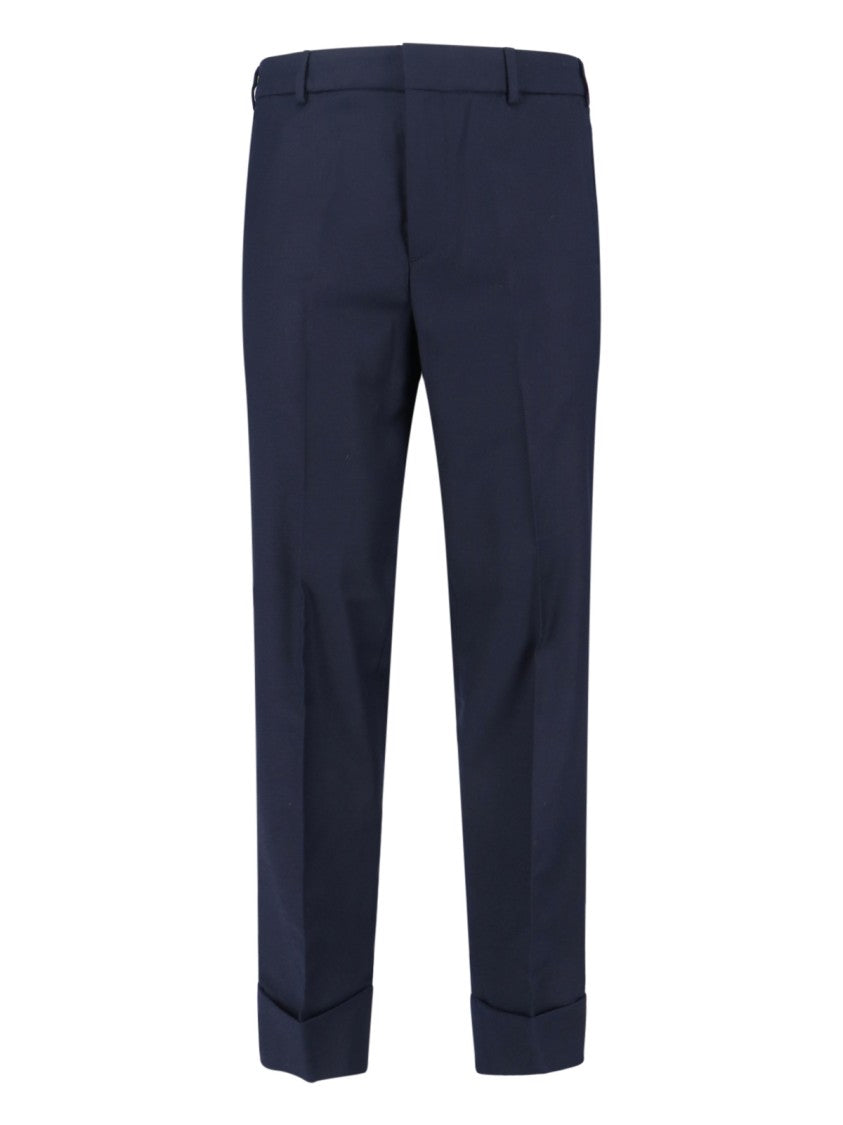 Cruna Navy Mid-Rise Straight-Leg Trousers With Tailored Finish