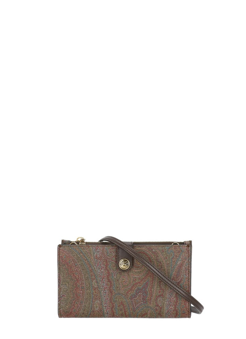 Etro Intricate Paisley Print Wallet With Leather Trim And Removable Strap