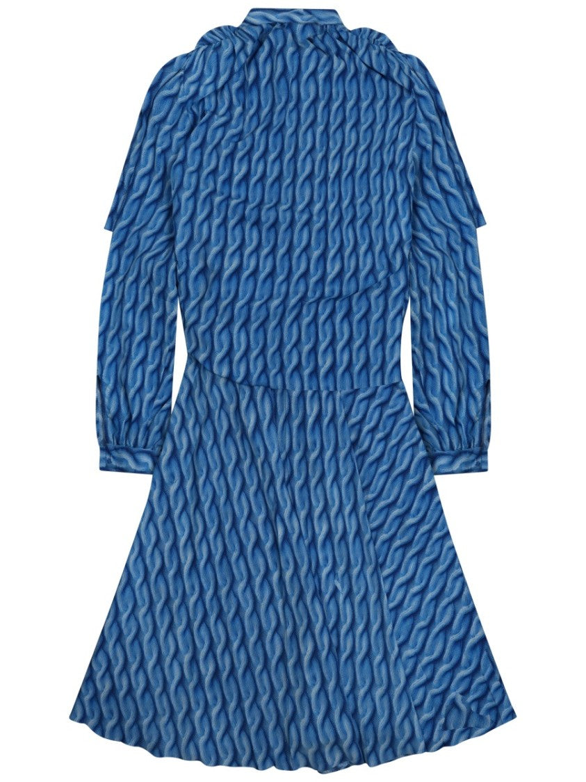 Balenciaga Textured Wave Print Midi Dress With Fitted Waist