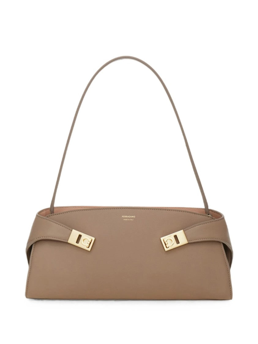 Salvatore Ferragamo Elongated Calf Leather Shoulder Bag With Gold-Tone Hardware
