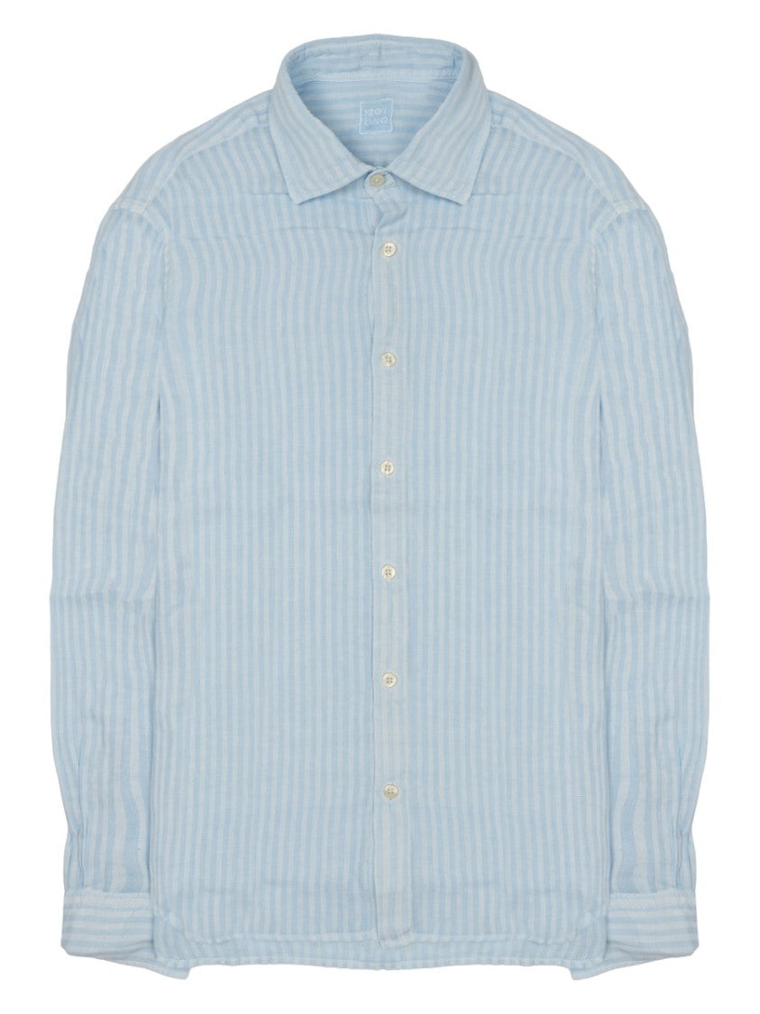 120% Lino Vertical Stripes Linen Button-Down Shirt