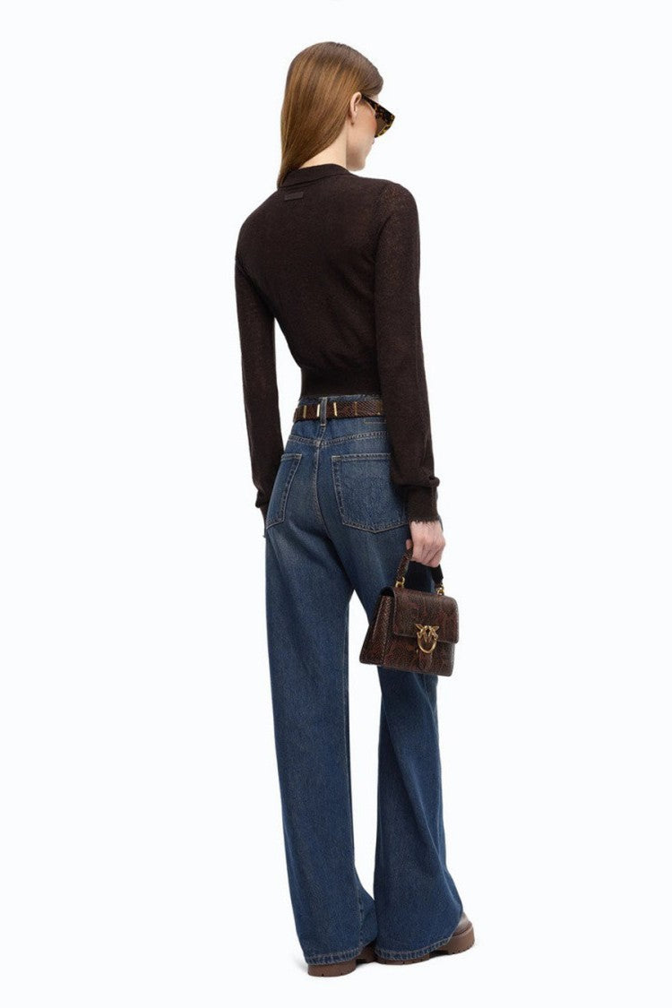 Pinko Brown Wool-Nylon Blend Cardigan Sweater