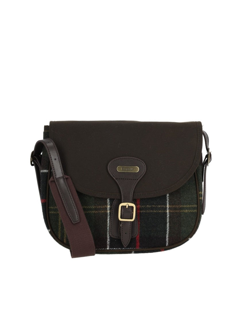 Barbour Tartan Wool Crossbody Bag With Leather Accents And Gold Hardware