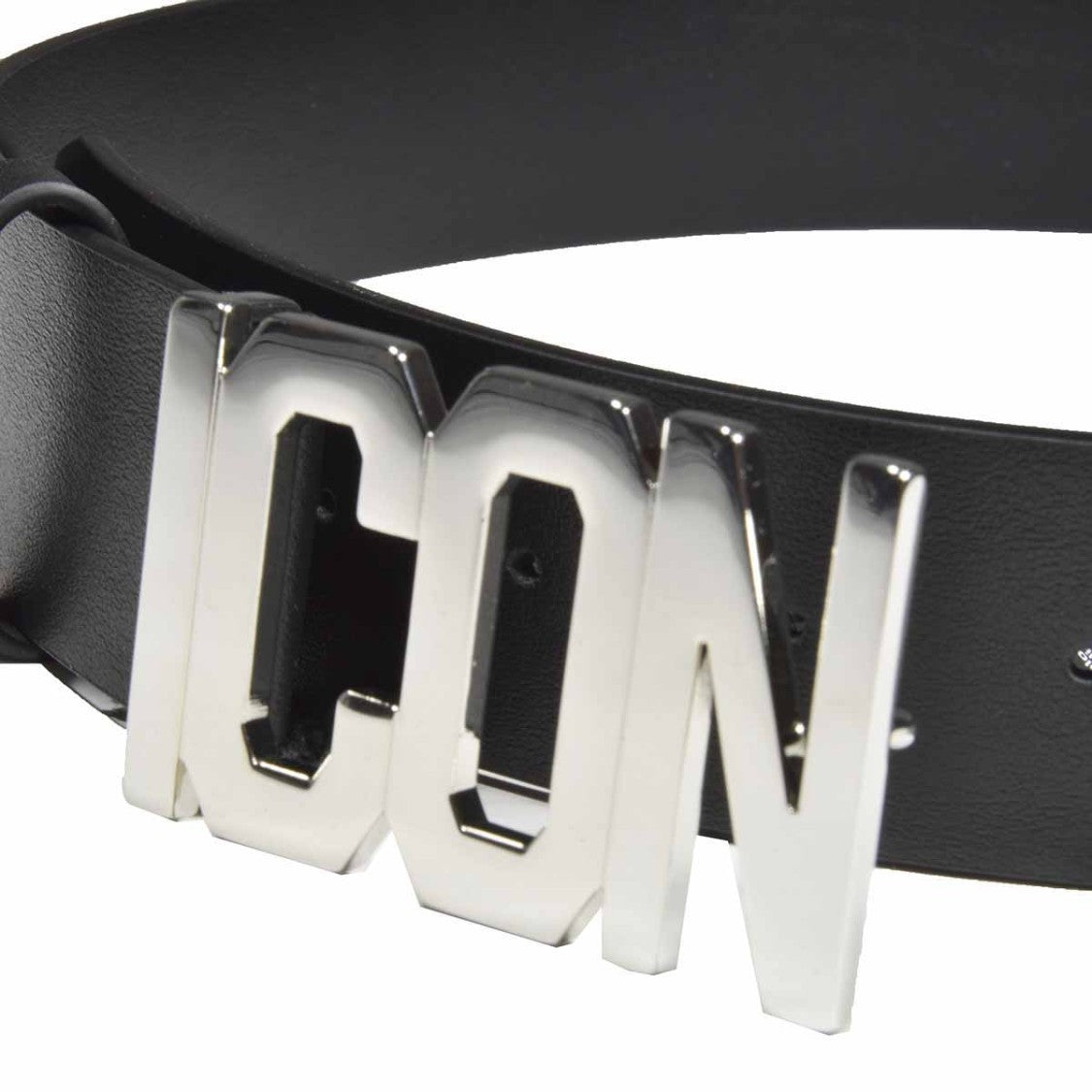 Dsquared2 Black Leather Be Icon Plaque Belt