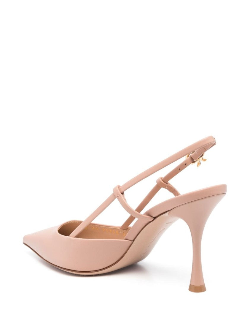 Gianvito Rossi Pointed Toe Vitello Leather Mid-Heel Slingbacks