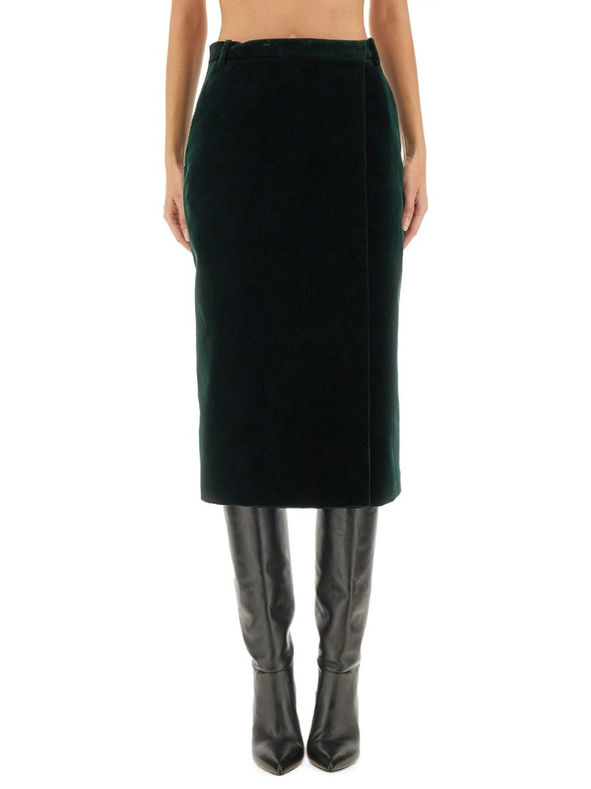 Saint Laurent Velvet Crossover Midi Skirt