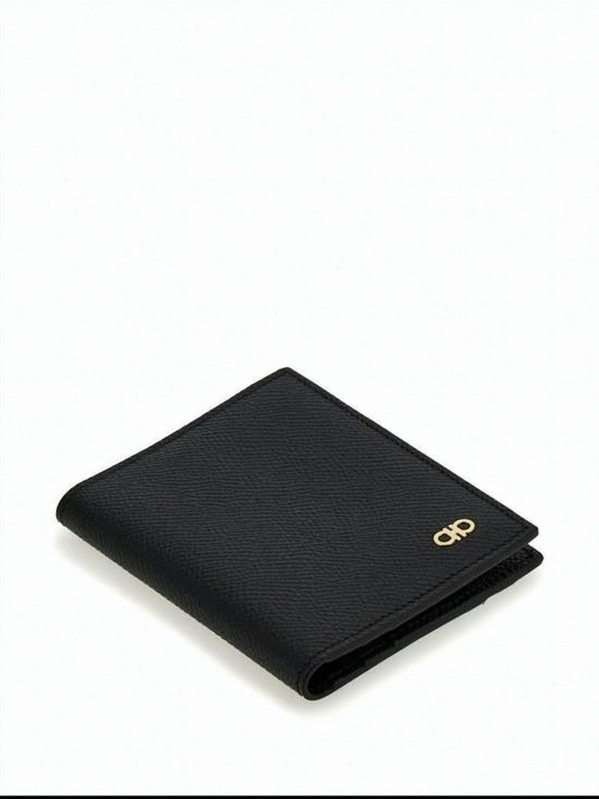 Salvatore Ferragamo Textured Leather Bifold Card Wallet With Metallic Logo