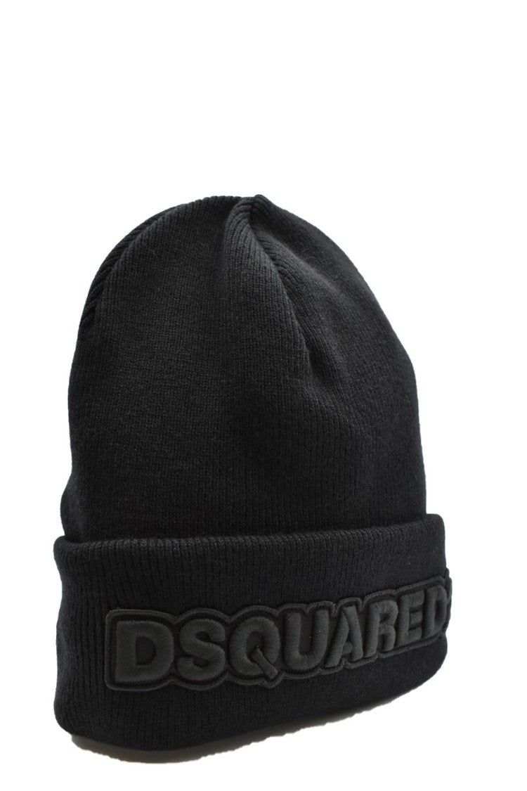 Dsquared2 Black Wool Ribbed Beanie