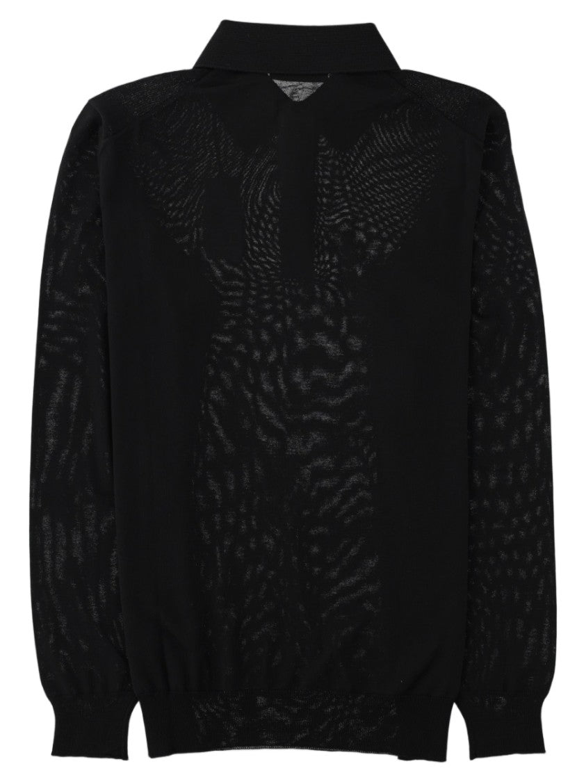 Lardini Black Textured Polo Collar Knit Sweater