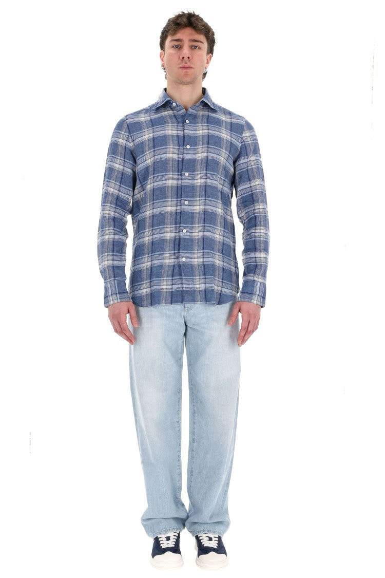 Finamore Tokyo Line Madras Pure Linen Tailored Shirt