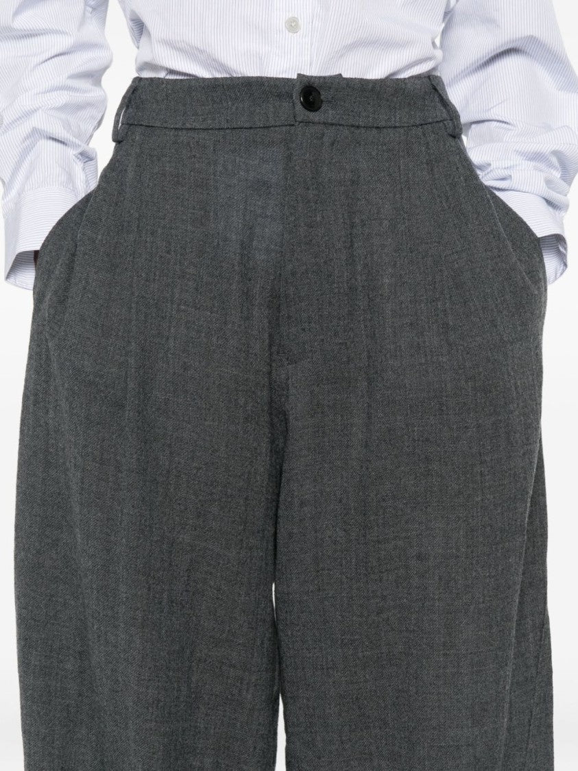 Darkpark High-Waisted Grey Wide-Leg Trousers With Pleated Front