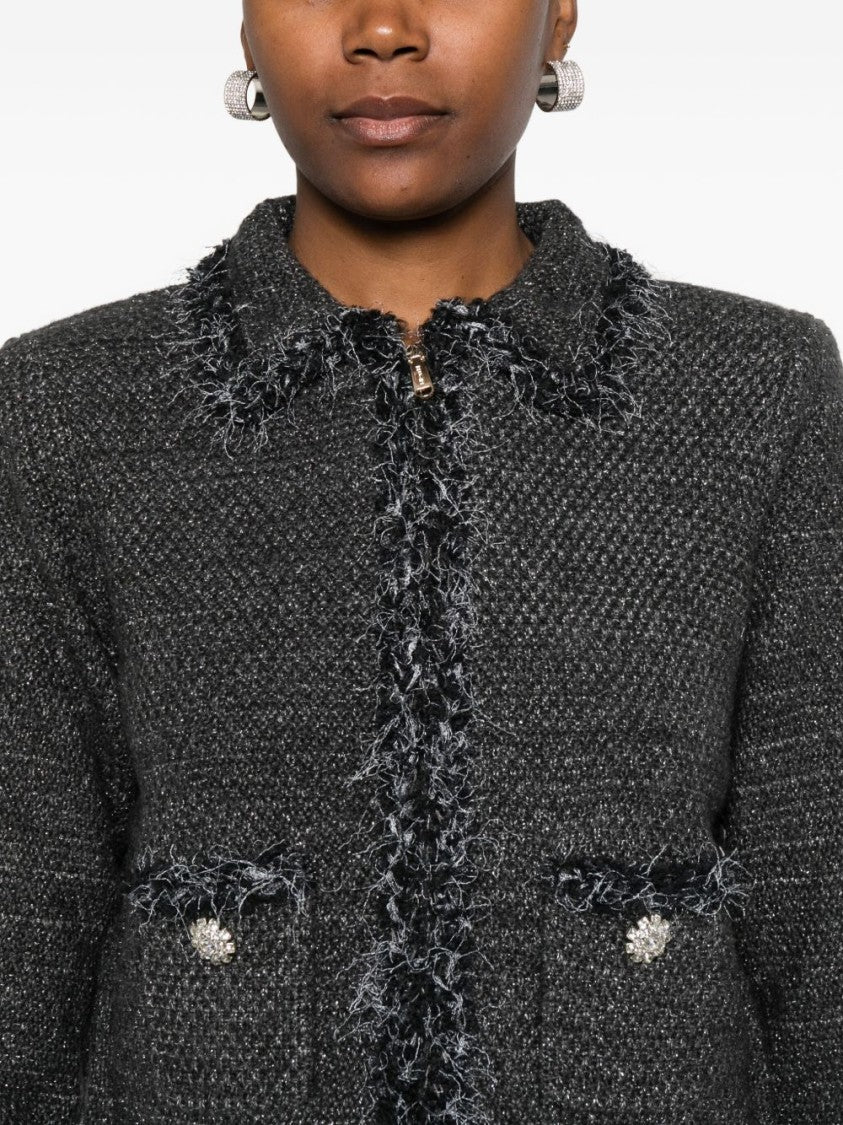 Blugirl Textured Cropped Knit Sweater With Frayed Edges