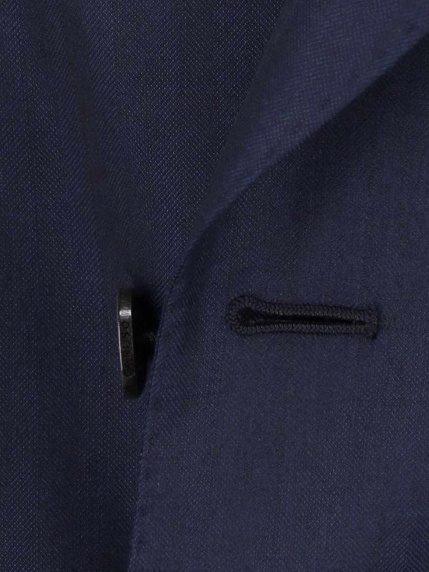 Caruso Navy Blue Double-Breasted Wool-Silk Suit