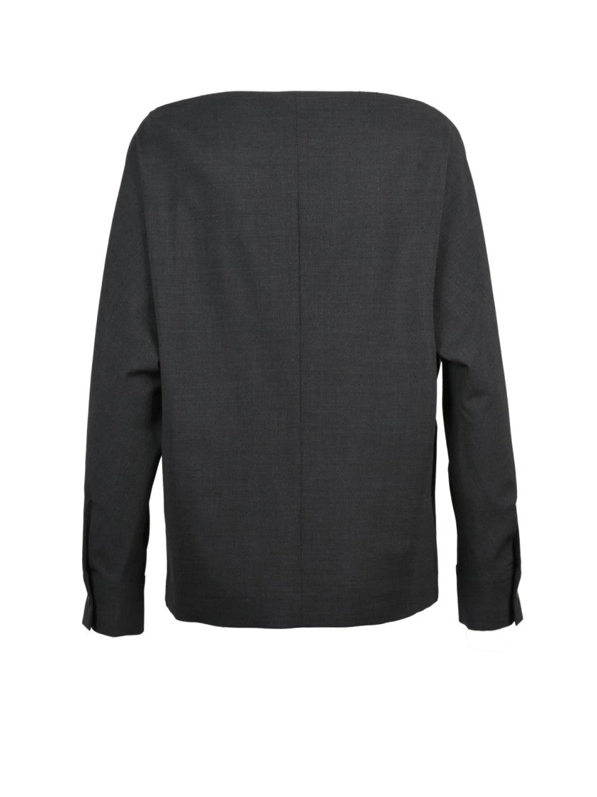 P.A.R.O.S.H. Grey Boat Neck Wool-Blend Blouse