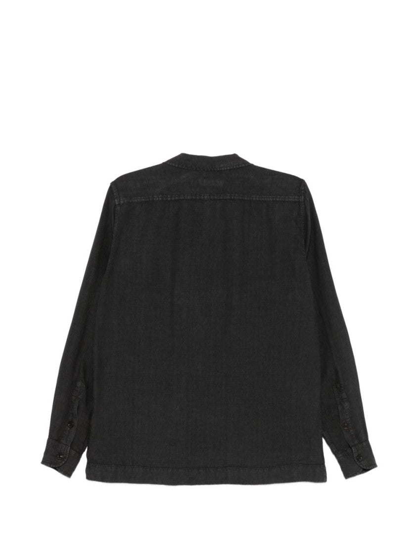 Boglioli Relaxed Fit Black Linen Shirt With Classic Collar And Functional Pockets
