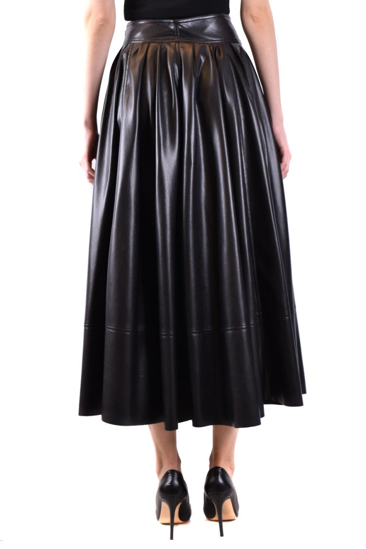 Philosophy Di Lorenzo Serafini Flared Black Midi Skirt Pleated Waistband