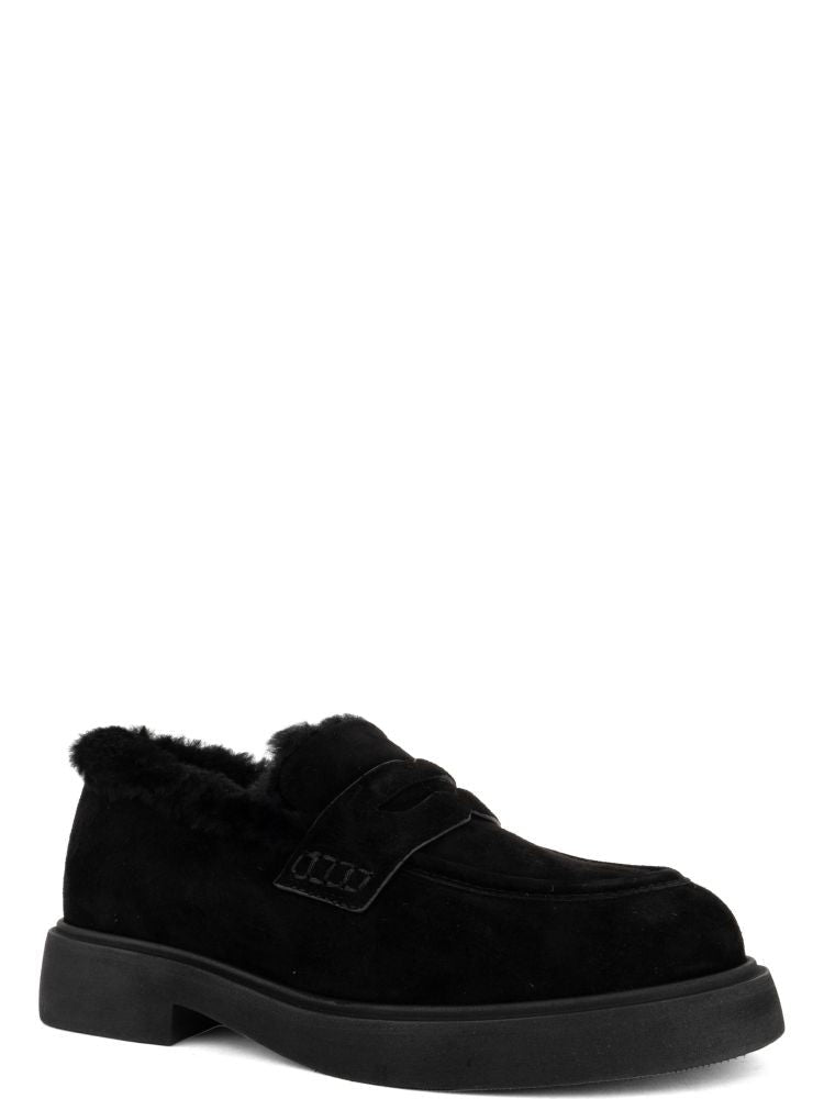 Adrianna Feretti Black Suede Plush Lining Penny Strap Loafers
