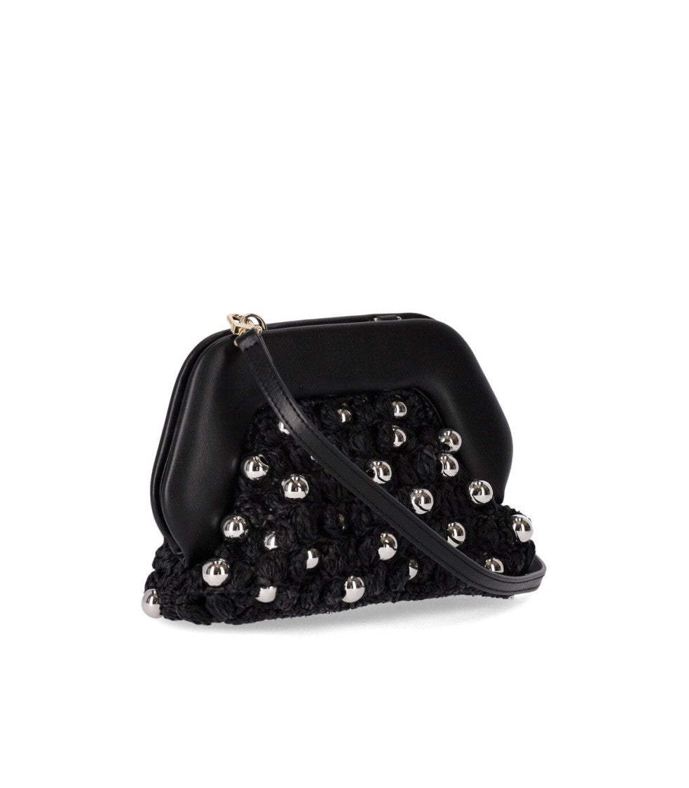 Themoirè Gea Straw Beads Black Clutch Bag