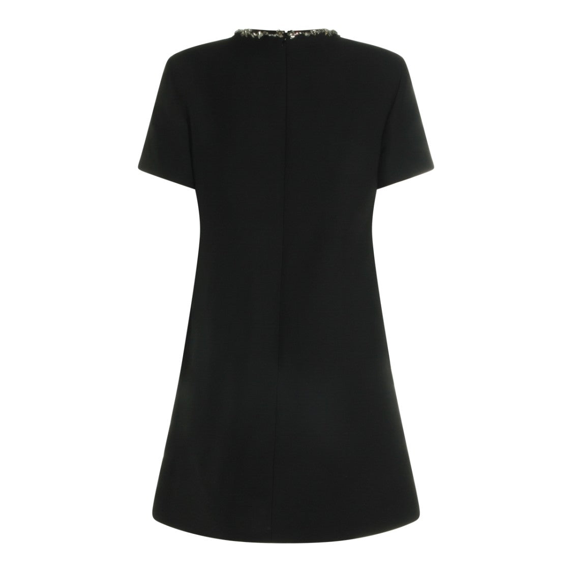 Valentino Black Wool Dress With Embellished Neckline And Round Collar