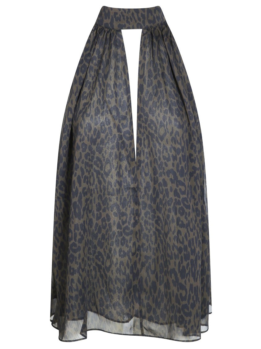 Rotate Leopard Halterneck Bow Semi-Sheer Top