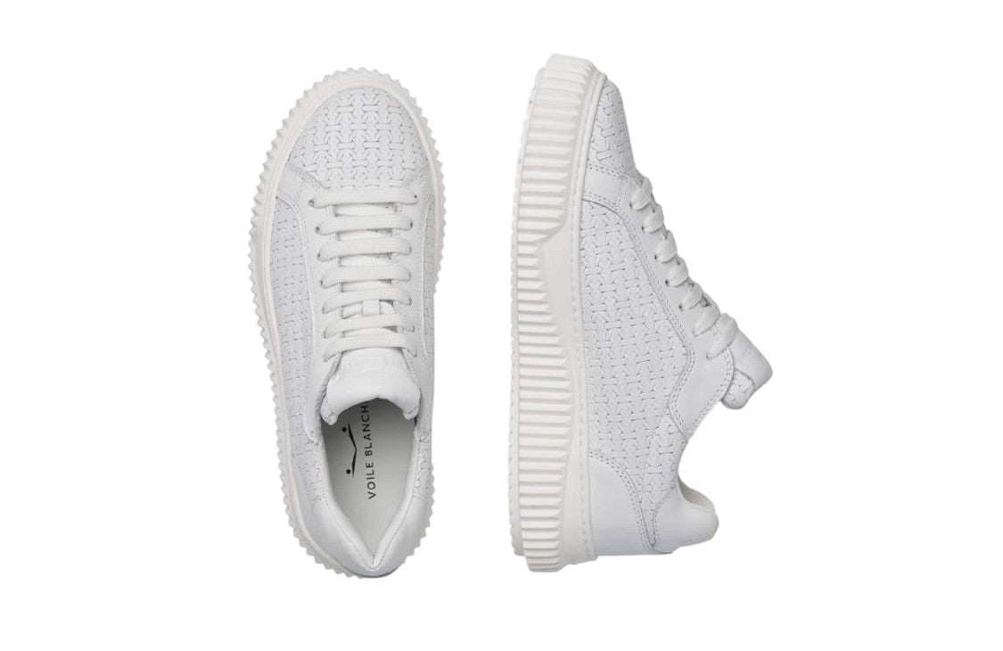 Voile Blanche White Textured Leather Fabric Low-Top Sneakers