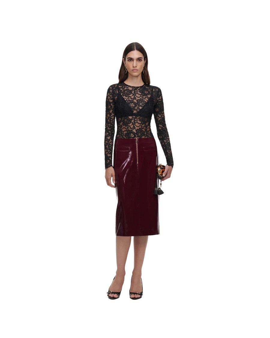 Self-Portrait Glossy Back Slit Faux Leather Midi Skirt