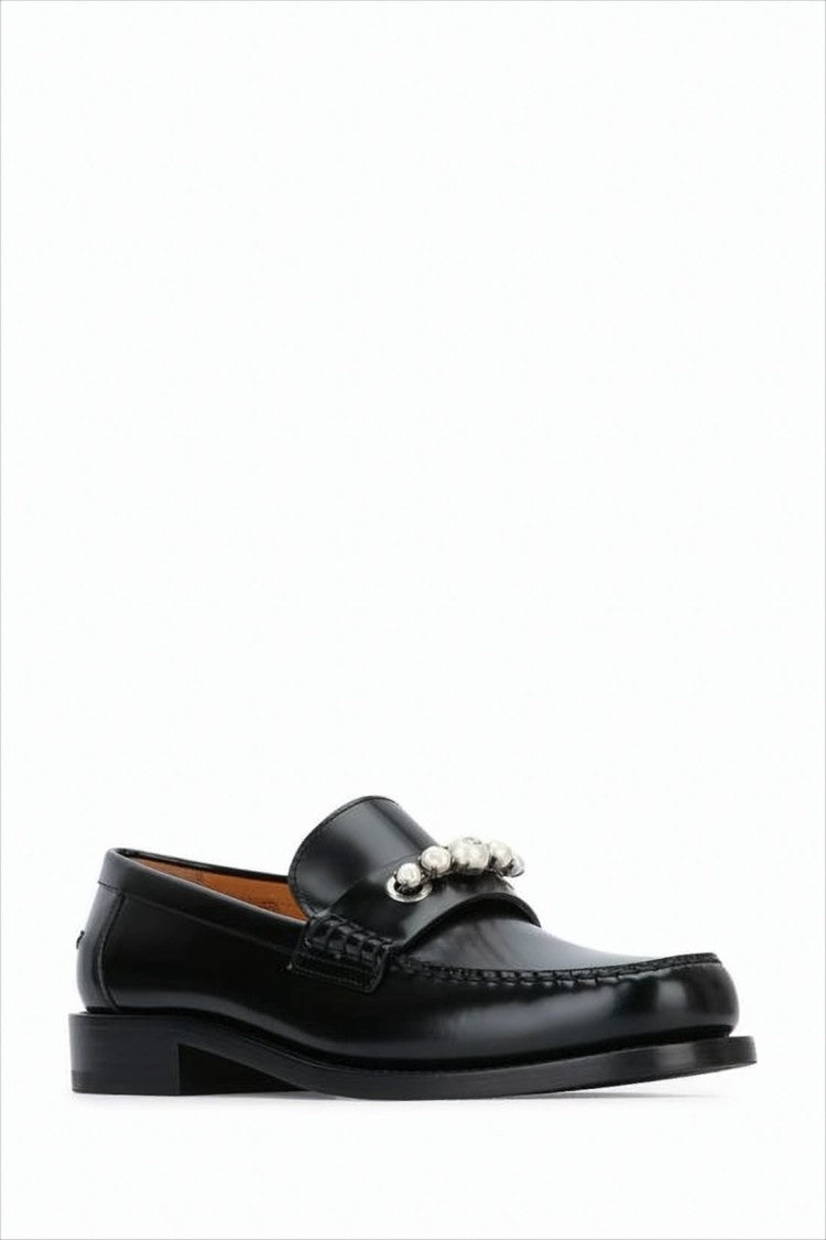 Christian Dior Polished Leather Loafers With Classic Moccasin Toe And Silver-Tone Detail